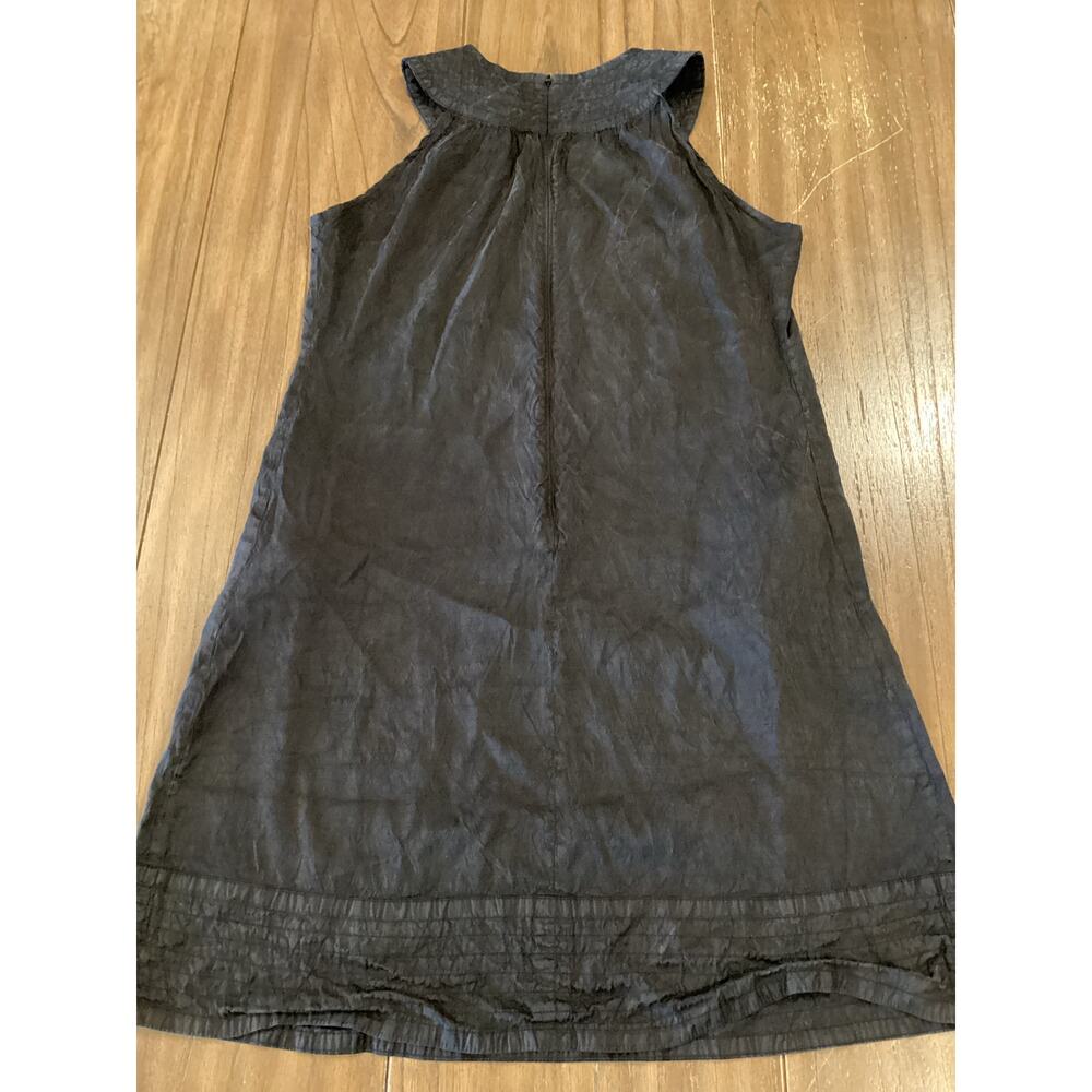 Calypso black crushed silk trapeze sleeveless mini shift dress L